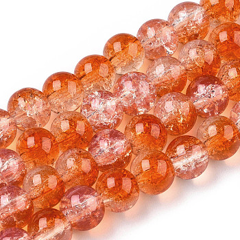Transparent Crackle Baking Painted Glass Beads Strands, Imitation Opalite, Round, Coral, 6x5mm, Hole: 1.2mm, about 147pcs/strand, 31.10 inch(79cm)