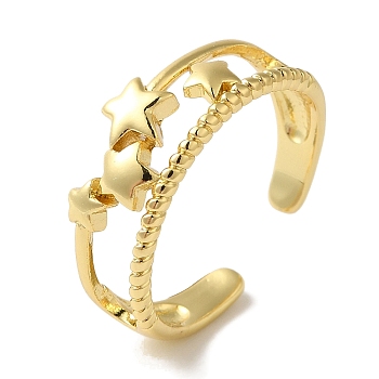 Star Rack Plating Brass Open Cuff Rings for Women, Long-Lasting Plated, Lead Free & Cadmium Free, Real 18K Gold Plated, 3~7.5mm, Adjustable