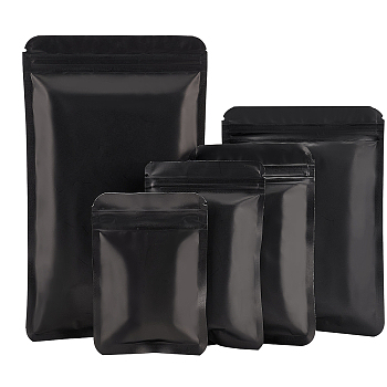 BENECREAT 150Pcs 5 Style PET Matte Zip Lock Bags, Resealable Bags, Top Seal Thin Bags, Rectangle, Black, 10~19.5x7~11.9cm, 30pcs/style