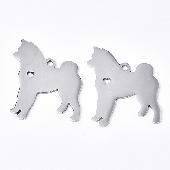 304 Stainless Steel Pendants, Laser Cut, Dog, Stainless Steel Color, 30x25x1.5mm, Hole: 2mm