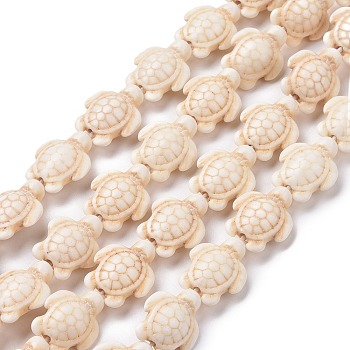 Dyed Synthetic Turquoise Beads Strands, Sea Turtle, Floral White, 17~18x14x6~8mm, Hole: 1mm, about 23pcs/strand, 15 inch