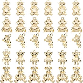 30Pcs 5 Style Rack Plating Alloy Pendants, Cadmium Free & Lead Free, Bear, Light Gold, 14~24.5x9~18x3~5mm, Hole: 1.4~1.6mm, 6pcs/style