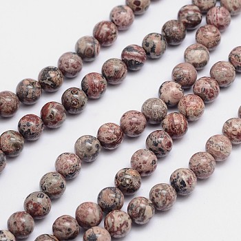 Round Natural Leopard Skin Jasper Bead Strands, 6mm, Hole: 1mm, about 64pcs/strand, 15.74 inch