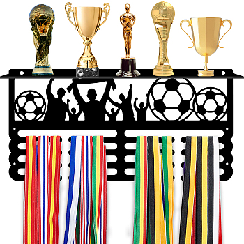 Iron Medal Holder & Tray, Medal Display Hanger Rack, Medal Holder Frame, with Screw, Football, 100x380x10mm & 200x400mm, Hole: 3mm