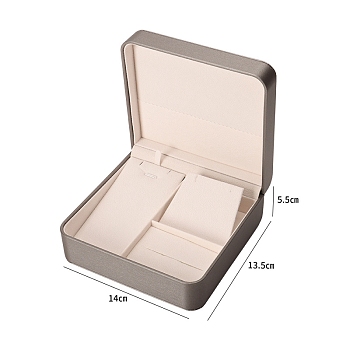 Imitation Leather Jewelry Set Storage Boxes, Covered by Velvet, Square, Silver, 14x13.5x5.5cm