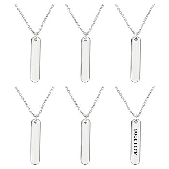 6Pcs 304 Stainless Steel Pendant Necklace, Cable Chains, Rectangle, Stainless Steel Color, 19.65 inch(49.9cm)
