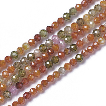 Cubic Zirconia Beads Strands, Faceted, Round, Colorful, 1.5~2x2mm, Hole: 0.2mm, about 178~186pcs/strand, 15~15.5 inch(37.5~38.5cm)