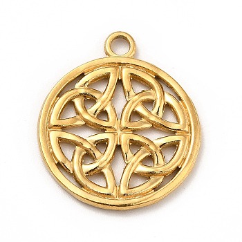 Ion Plating(IP) 201 Stainless Steel Pendants, Flat Round with Trinity Knot, Real 18K Gold Plated, 24x20.5x2mm, Hole: 2mm