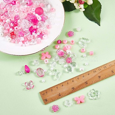 150 Pieces Random Rose Acrylic Beads Bear Pastel Spacer Beads Butterfly Loose Beads for Jewelry Keychain Phone Lanyard Making(JX543G)-2