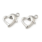 Heart Brass Lobster Claw Clasps, Rack Plating, Long-Lasting Plated, Platinum, 7x10x2.5mm, Hole: 1mm(KK-H523-06P)
