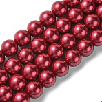 Eco-Friendly Glass Pearl Beads Strands, Grade A, Round, Dyed, Cotton Cord Threaded, Crimson, 14mm, Hole: 1.2~1.5mm, about 30pcs/strand, 15.7 inch(X-HY-A008-14mm-RB084)