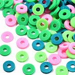 Handmade Polymer Clay Beads, Heishi Beads, for DIY Jewelry Crafts Supplies, Disc/Flat Round, Spring Green, 6x1mm, Hole: 2mm, about 26000pcs/1000g(CLAY-T019-02B-36)