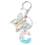 Butterfly Shape Resin & Acrylic Keychain, with Iron Rings, Letter C, 93.5mm, Pendant: 29.5~34x24.5~39.5x2~7.5mm(X1-KEYC-JKC01067-03)