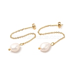 Natural Pearl Beaded Ear Thread, Iron Plating(IP) 304 Stainless Steel Tassel Dangle Stud Earrings for Women, Long-Lasting Plated, Golden, 88mm, Pin: 0.7mm(EJEW-P219-16G)