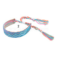 Cotton Braided Wave Pattern Cord Bracelet, Ethnic Tribal Adjustable Brazilian Bracelet for Women, Dark Turquoise, 5-1/2~10-5/8 inch(14~27cm)(FIND-PW0013-002B)