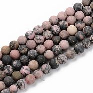 Natural Rhodonite Beads Strands, Frosted, Round, 6mm, Hole: 1mm, about 59~60pcs/strand, 15.16'(38.5cm)(G-S369-010B-A)