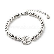 Tree of Life Link Bracelets for Men Women, with 202 Stainless Steel Ball Chains, Stainless Steel Color, 7-1/4 inch(18.3cm)(BJEW-JB06686)