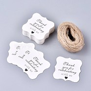Thank You Paper Gift Tags, Hang Tags, with Jute Twine, for Wedding/Valentine's Day/Thanksgiving, Square with Word, White, 6x5.9x0.05cm, Hole: 4.2mm, 100pcs/set(CDIS-K002-C01)