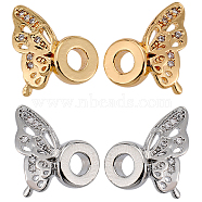 8Pairs 2 Colors Brass Micro Pave Cubic Zirconia Bead, Butterfly Wing, Platinum & Golden, 12.5x8x10mm, Hole: 3mm, 4pairs/color(KK-SC0004-26)