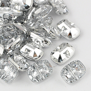 Taiwan Acrylic Rhinestone Buttons, Faceted, 1-Hole, Rectangle, White, 30x21x10.5mm, Hole: 2mm(BUTT-F019-30mm-02)