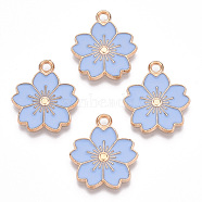 Alloy Enamel Pendants, Sakura Flower, Light Gold, Light Sky Blue, 20.5x17.5x1.5mm, Hole: 2mm(ENAM-S121-115E)
