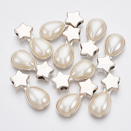 UV Plating ABS Plastic Pendants, with ABS Plastic Imitation Pearl Cabochons, Light Gold, Star with Teardrop, Creamy White, 33x15x8mm, Hole: 5mm(KY-N007-41)