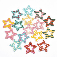 Opaque Printed Acrylic Pendants, Star, Mixed Color, 37x39x2~3mm, Hole: 1.5mm(MACR-N011-007)