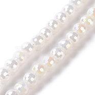 Electroplate Opaque Solid Color Glass Beads Strands, AB Color Plated, Faceted(96 Facets), Round, White, 5~6mm, Hole: 1~1.2mm, about 95pcs/strand, 20.87''(53cm)(GLAA-E036-10E)
