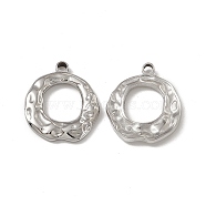 201 Stainless Steel Pendants, Textured, Ring Charm, Stainless Steel Color, 21x18x2.5mm, Hole: 1.8mm(STAS-J401-VC789)