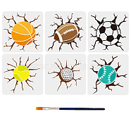 US 1 Set PET Hollow Out Drawing Painting Stencils, for DIY Scrapbook, Photo Album, with 1Pc Art Paint Brushes, Sports Themed Pattern, 300x300mm, 1pc/style(DIY-MA0001-45)