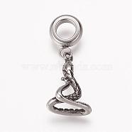 304 Stainless Steel European Dangle Charms, Large Hole Pendants, Antique Silver, Chinese Zodiac, Snake, 27mm, Hole: 5mm, Pendant: 17x11x6mm(OPDL-K002-AS-07)