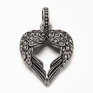 Antique Silver Plated 304 Stainless Steel Rhinestone Pendants, Heart with WingCrystal, 39.5x31x7mm, Hole: 6.5x10mm(STAS-M202-12A)