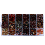 DIY 18 Style Resin & Acrylic Beads Jewelry Making Finding Kit, Round & Rice & Tube, Coconut Brown, 6.5~7x2~12x1.5~11.5mm, Hole: 0.7~2mm(DIY-NB0012-04C)