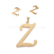 304 Stainless Steel Pendants and Stud Earrings Jewelry Sets, Alphabet, Letter.Z, 48x38x1.7mm, Hole: 9x4.5mm, 17x14x1.5mm, Pin: 0.8mm(SJEW-P100-24G)