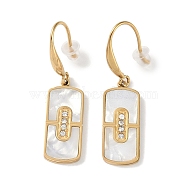 Rectangle 304 Stainless Steel Rhinestone Dangle Earrings, Shell Earrings for Women, Real 18K Gold Plated, 40.5x10mm(EJEW-L283-043G)