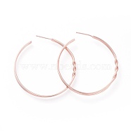 Brass Stud Earrings, Half Hoop Earrings, with Ear Nuts and 925 Sterling Silver Pin, Ring, Rose Gold, 43x2.5mm, Pin: 0.7mm(EJEW-L234-17RG)