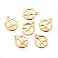 201 Stainless Steel Pendants, Peace Sign, Golden, 15x12.5x1mm, Hole: 1.4mm(STAS-O110-05G)