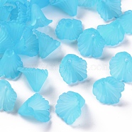 Frosted Acrylic Bead Caps, Flower, Deep Sky Blue, 12x12x9mm, Hole: 1.2mm, about 1700pcs/500g(MACR-S371-10A-755)
