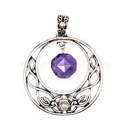 Natural Amethyst Faceted Hexagon Pendants, Metal Hollow Viking Knot Charms, 44x40mm(PW-WGD21FA-04)