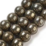 Natural Pyrite Round Beads Strands, Grade A, 8mm, Hole: 1mm, about 50pcs/strand, 16 inch(G-F197-10-8mm)