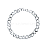 Anti-Tarnish Rhodium Plated 925 Sterling Silver Micro Pave Clear Cubic Zirconia Twisted Chain Bracelets for Women, Hip-hop Style Minimalist Cool Industrial Bracelets, Platinum, 6-3/4 inch(17cm)(AP7597-2)