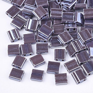 2-Hole Opaque Glass Seed Beads, Lustered, Rectangle, Purple, 5x4.5~5.5x2~2.5mm, Hole: 0.5~0.8mm(SEED-S023-27C-07)