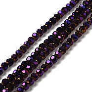 Faceted(32 Facets) Electroplate Glass Bead Strands, Round, Purple Plated, 4mm, Hole: 0.5mm, about 100pcs/strand, 14.2 inch(X-EGLA-R042-4mm-02)