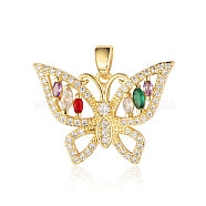 Brass Micro Pave Cubic Zirconia Pendants, Butterfly Charms, Real 18K Gold Plated, 29x21x3.3mm(ZIRC-OY001-52G)