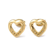 Ion Plating(IP) 304 Stainless Steel Hollow Out Heart Stud Earring Finding, Earring Settings for Rhinestone, Golden, 11x11mm, Pin: 0.8mm, Fit for 1mm Rhinestone(EJEW-I285-08G)