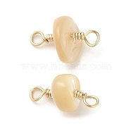 Natural Shell Nuggets Links Connector Charms, with Rack Plating Brass Double Loops, Wheat, 13~14x6~7x6~8mm, Hole: 1.8mm(KK-M266-18G)