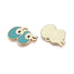 Rack Plating Alloy Enamel Pendants, Cadmium Free & Lead Free, Light Gold, Bird Charm, Medium Turquoise, 14x19.5x1.5mm, Hole: 1.8mm(ENAM-T020-16-RS)