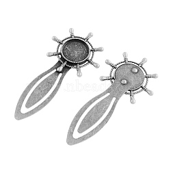 Tibetan Style Helm Bookmark Cabochon Settings, Cadmium Free & Lead Free, Antique Silver, Tray: 18mm, 84x40x4mm(TIBE-S163-AS-NR)