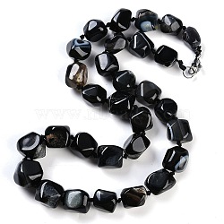 Natural Dyed & Heated Black Agate Nuggets Beaded Necklaces for Women Men, 20.08~21.26 inch(51~54cm)(NJEW-K388-01P)