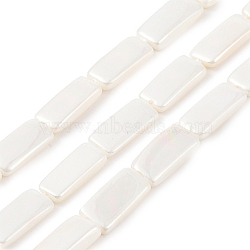 Electroplated Shell Pearl Beads Strands, White, Rectangle, 15.5x7x3~4mm, Hole: 1mm, about 26pcs/strand, 15.75 inch(40cm)(BSHE-C007-D01-01)